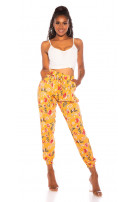 Trendy hoge taille broek met bloemen-print geel